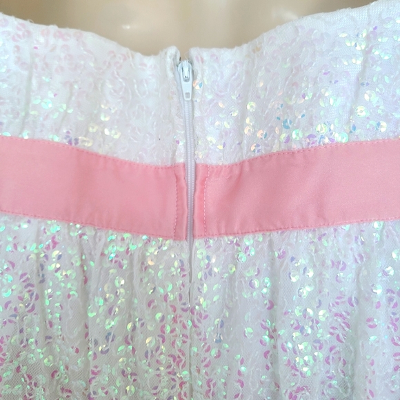 Betsey Johnson Sequins Irredescent Pink Bow Strapless Party Prom Dress Women's 6 - Picture 4 of 6